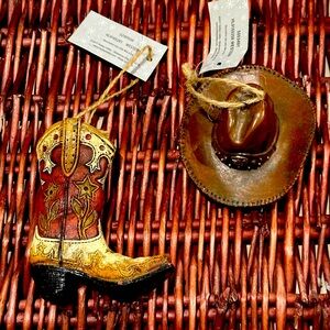 Western Cowboy Hat and Boot Christmas Ornaments 2017 NWT!! 🤠👢